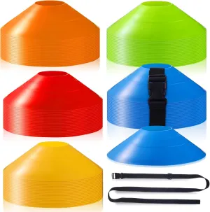 100 Pcs Soccer Cones with Strap Agility Disc Training Soccer Cones Drills Mini for Challenge Football Basketball Skating Kids Games Outdoor Indoor Discs with Straps
