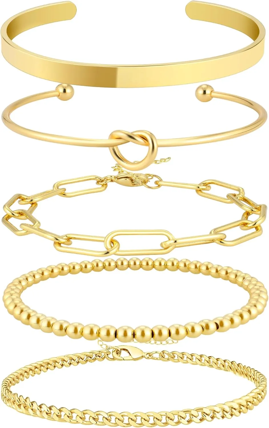 14K Real Gold Plated Bracelets for Women Stack,Bangle Cuff Bracelet Set Non Tarnish Jewelry for Women Trendy