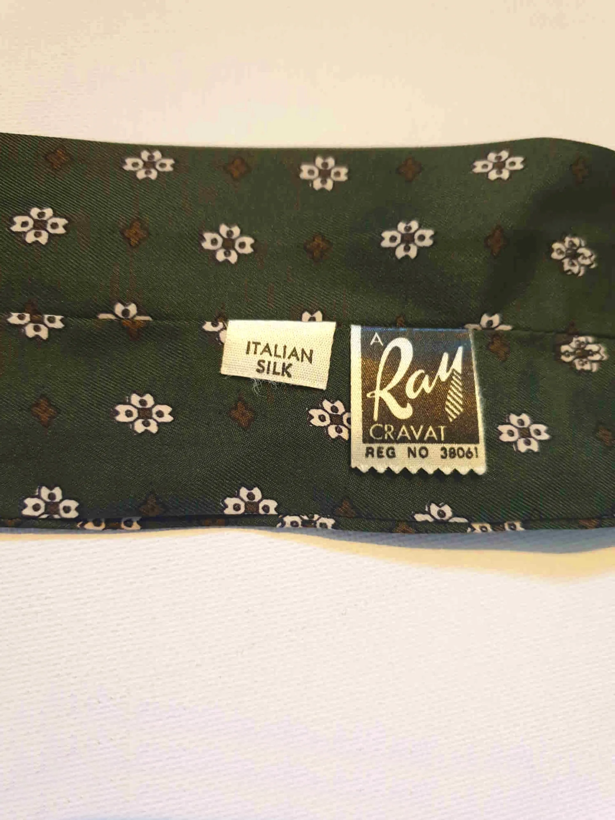 1960s Olive Green Silk Cravat, Ascot, by Ray