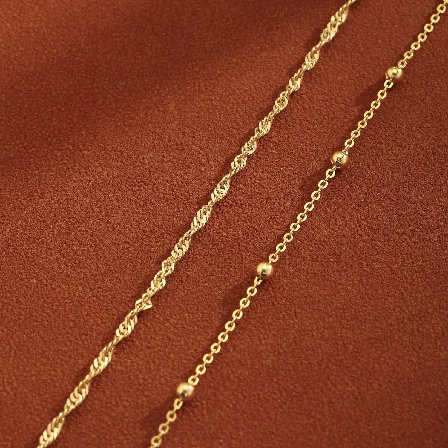 2/3 PCS Gold Anklets for Women Waterproof Cuban Link Anklet Beaded Bracelets Stackable Bracelets 14K Gold Plated Custom Jewelry Gifts Non Tarnish Lightweight