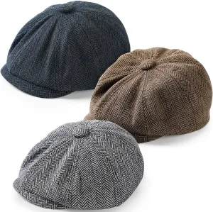 3 Packs Boys Vintage Newsboy Cap Toddler Flat Tweed Beret Hat Pageboy Cabbie Caps Driver Hats for 1-4 Years Old Kids, Navy Blue, Black, Khak
