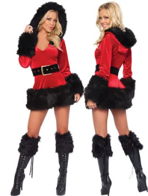 3 Piece Hooded Fur Trim Velvet Santa Costume
