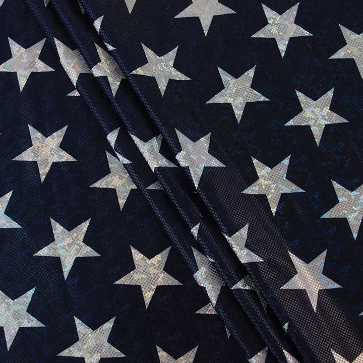 4-Way Stretch Fabric, Silver Star Pattern, Navy