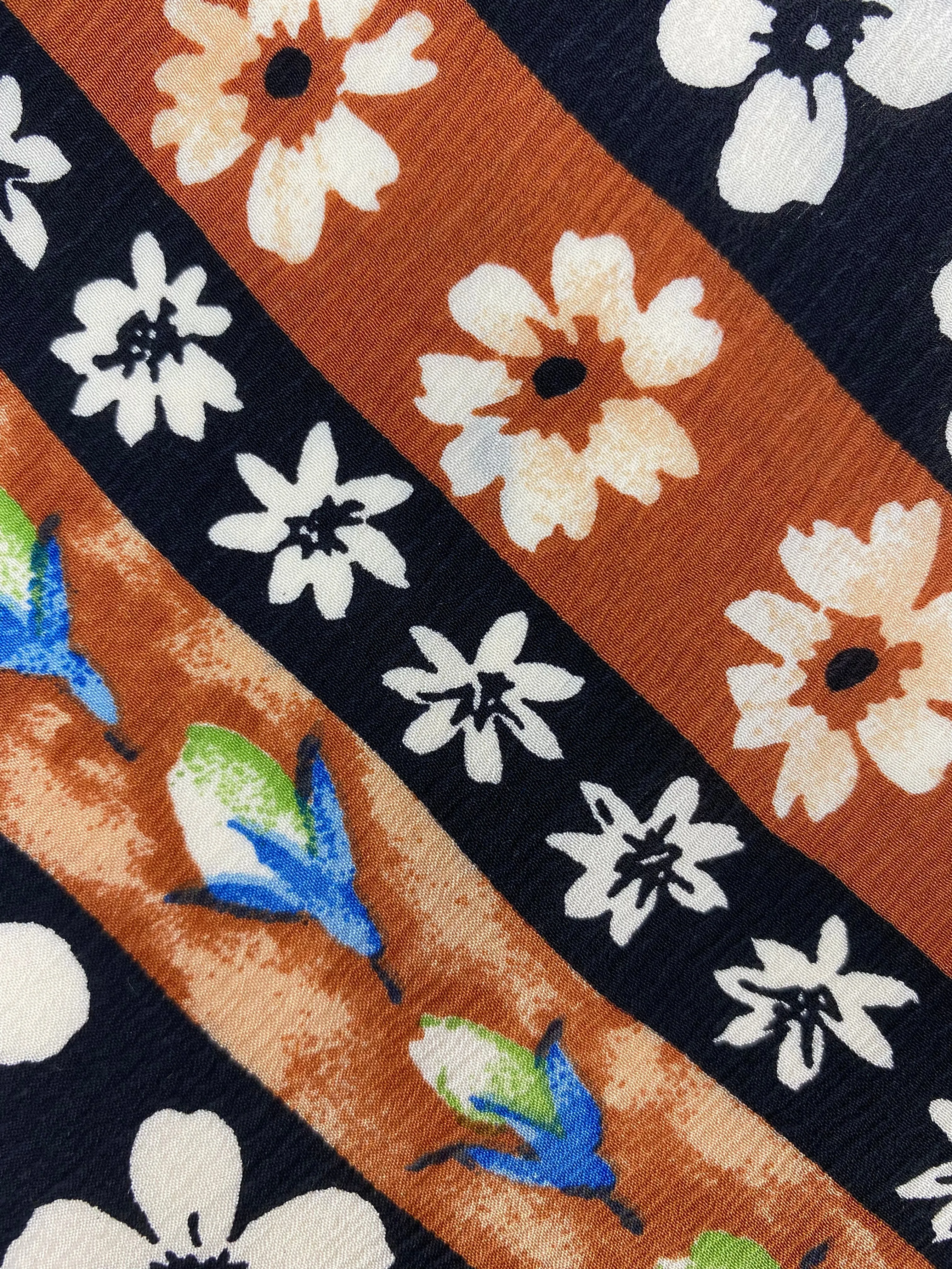 90s Deadstock Silk Necktie, Men's Vintage Brown/ Black Diagonal Stripe Floral Pattern Tie, NOS