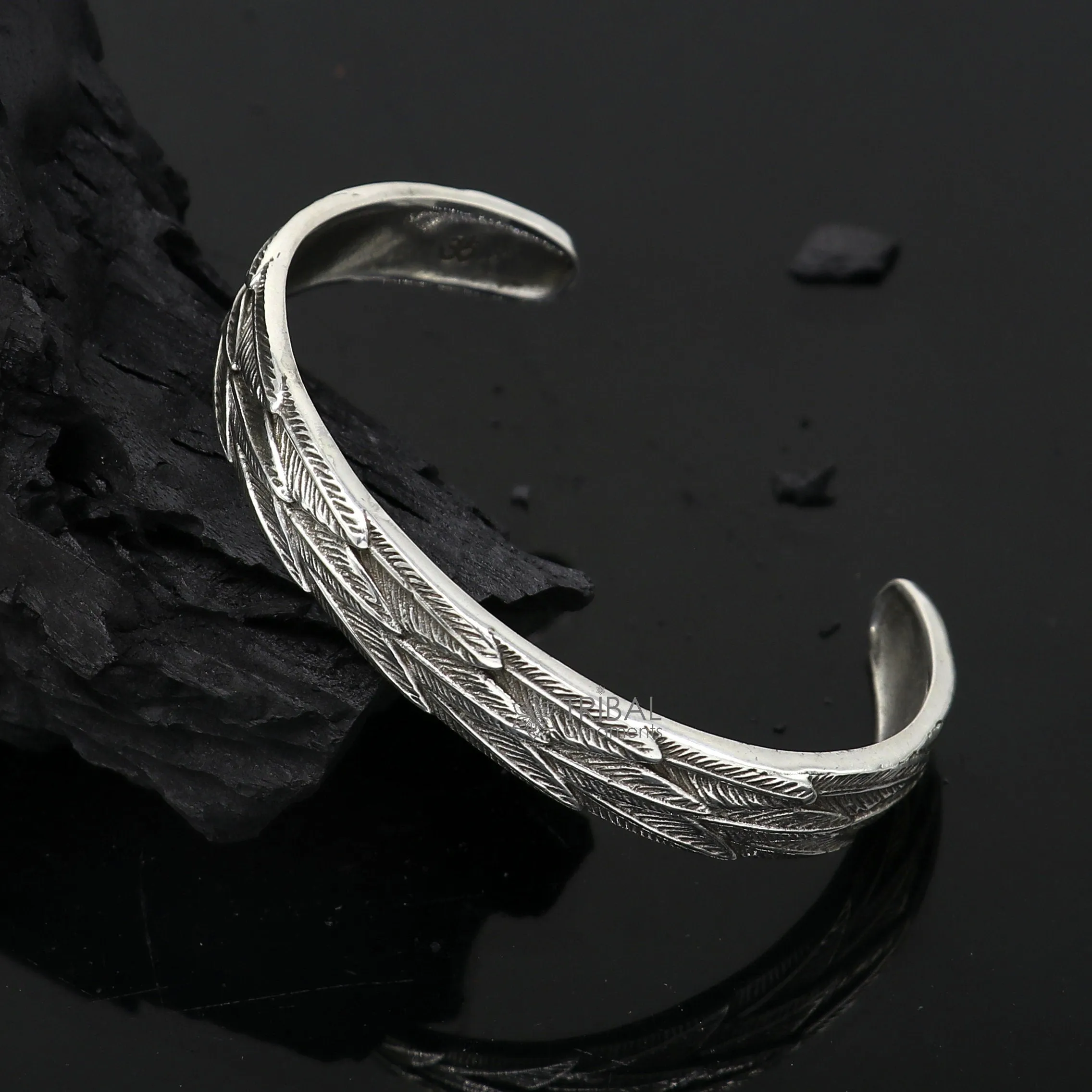 925 sterling silver handmade unique wing feather design adjustable cuff bracelet, cuff kada unsex gifting jewelry solid silver kada cuff149