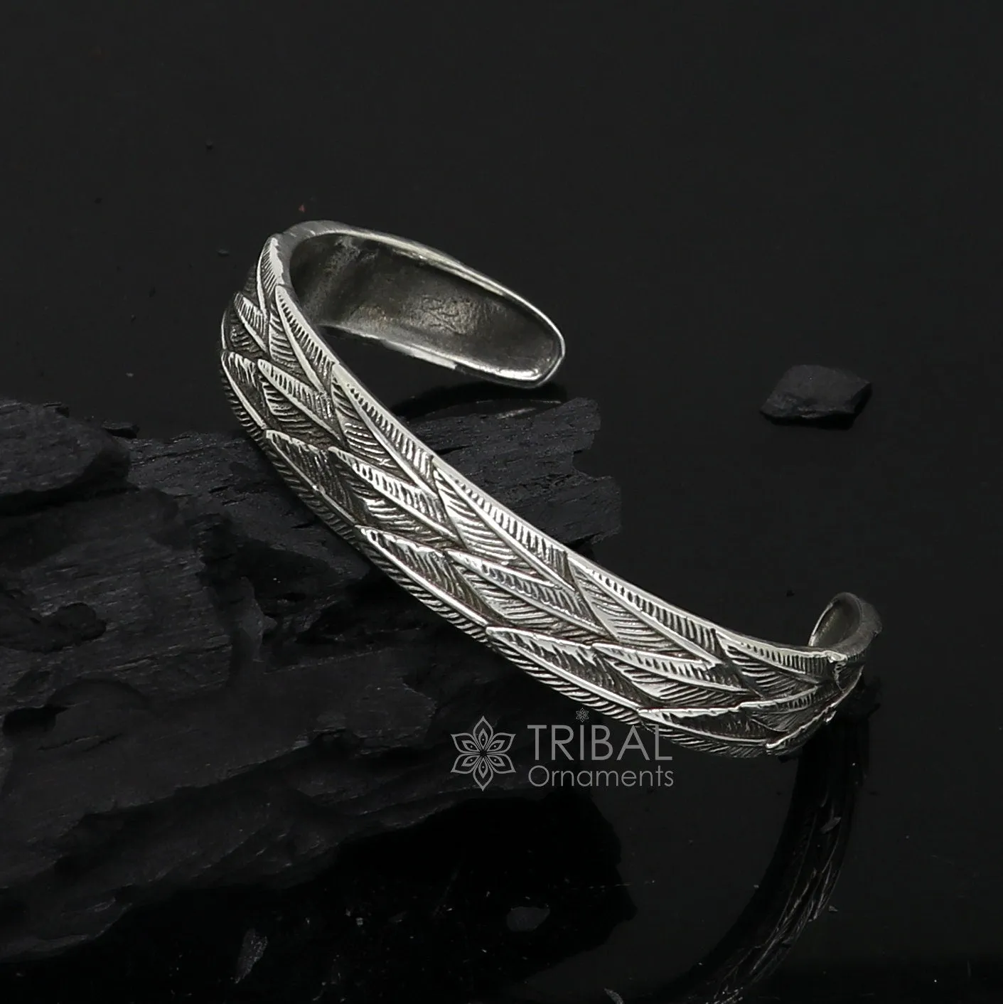 925 sterling silver handmade unique wing feather design adjustable cuff bracelet, cuff kada unsex gifting jewelry solid silver kada cuff149