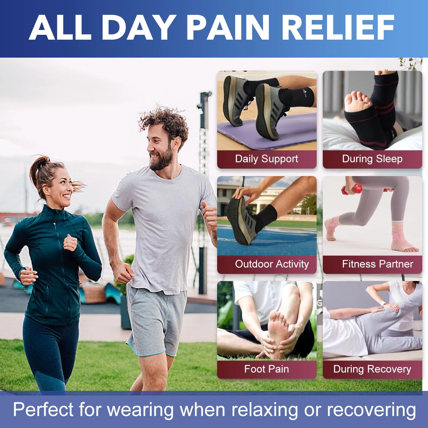 ABIRAM Ankle Compression Sleeve, Foot Sleeve (1 Pair) with strap, Ankle Brace for Sprained Foot, Ankle Support, Plantar Fasciitis Relief Socks, Achilles Tendonitis, Women & Men