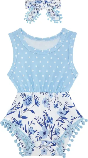 Ahegao 0-24 Months Baby Floral Romper Toddlers Outfits Infant Playsuits   Headband Jumpsuit