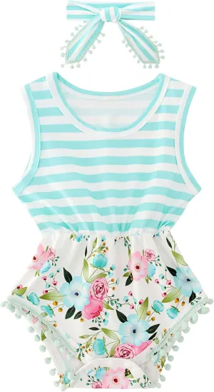 Ahegao 0-24 Months Baby Floral Romper Toddlers Outfits Infant Playsuits   Headband Jumpsuit