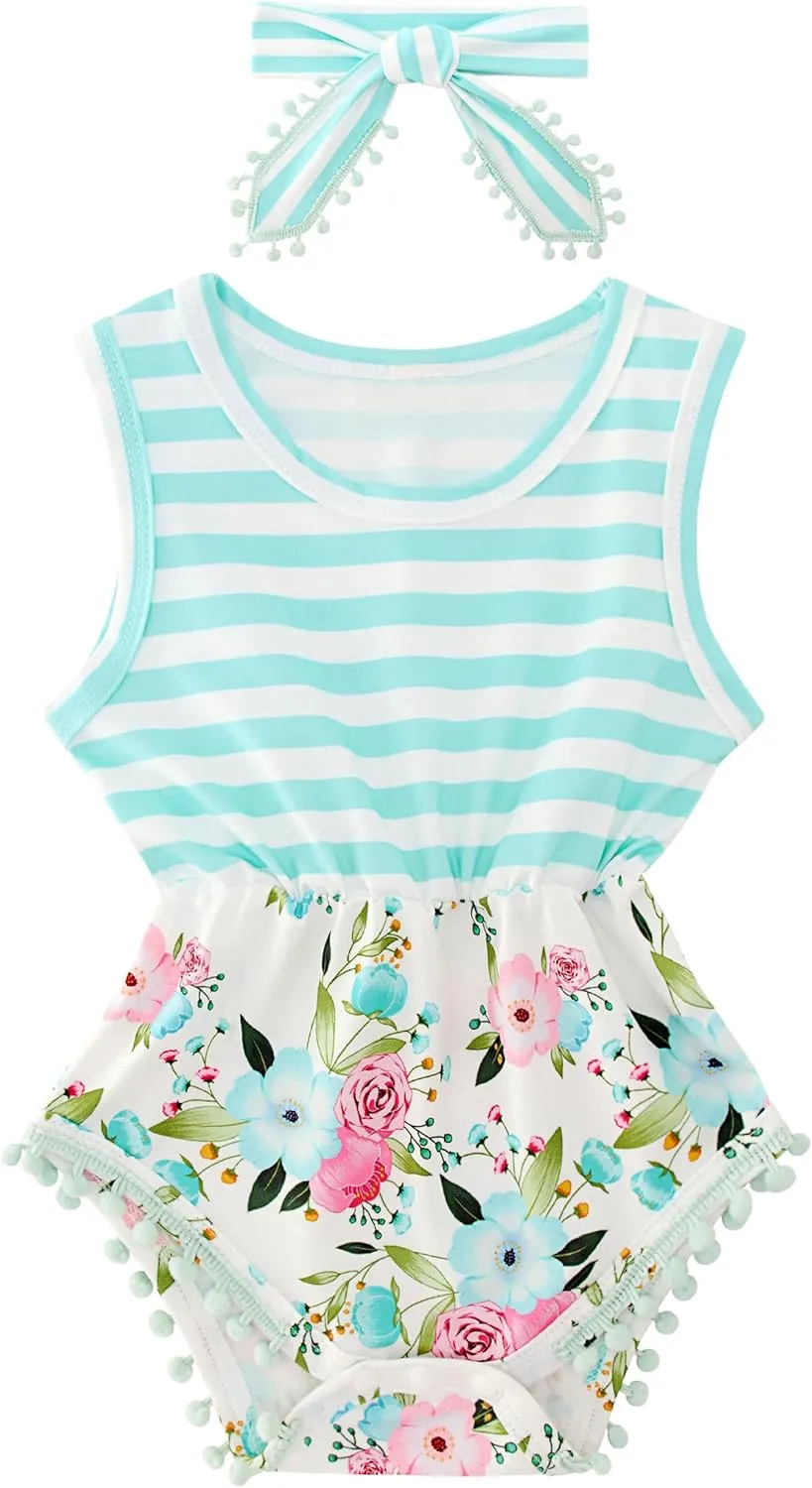 Ahegao 0-24 Months Baby Floral Romper Toddlers Outfits Infant Playsuits   Headband Jumpsuit