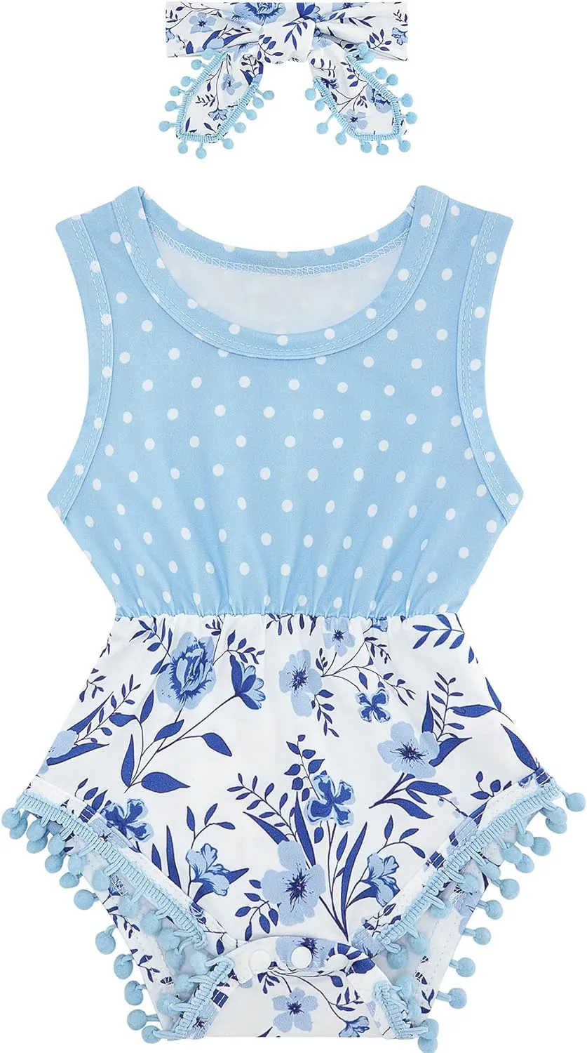 Ahegao 0-24 Months Baby Floral Romper Toddlers Outfits Infant Playsuits   Headband Jumpsuit