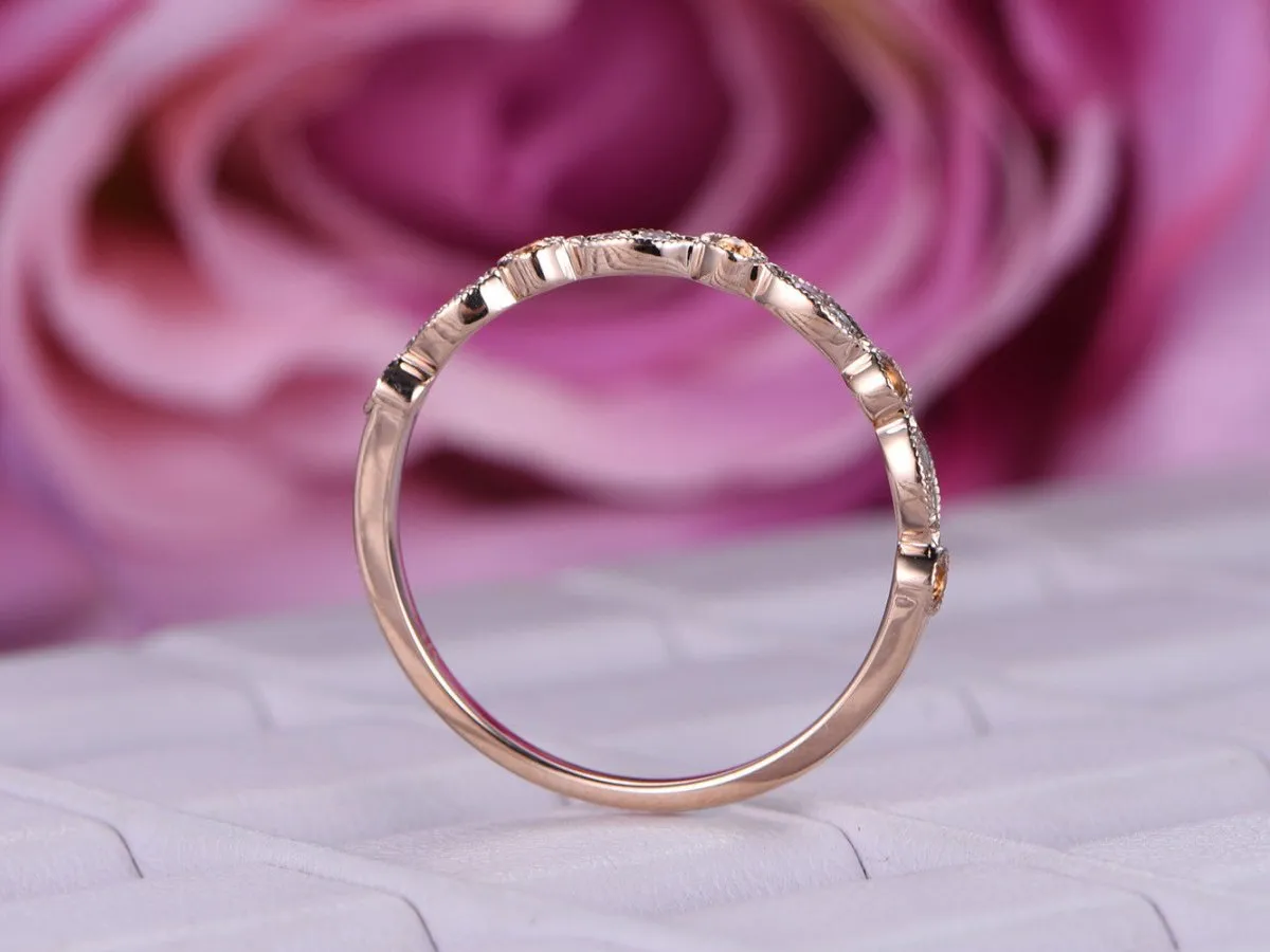 Art Deco Champagne White Diamond Wedding Band Half Eternity