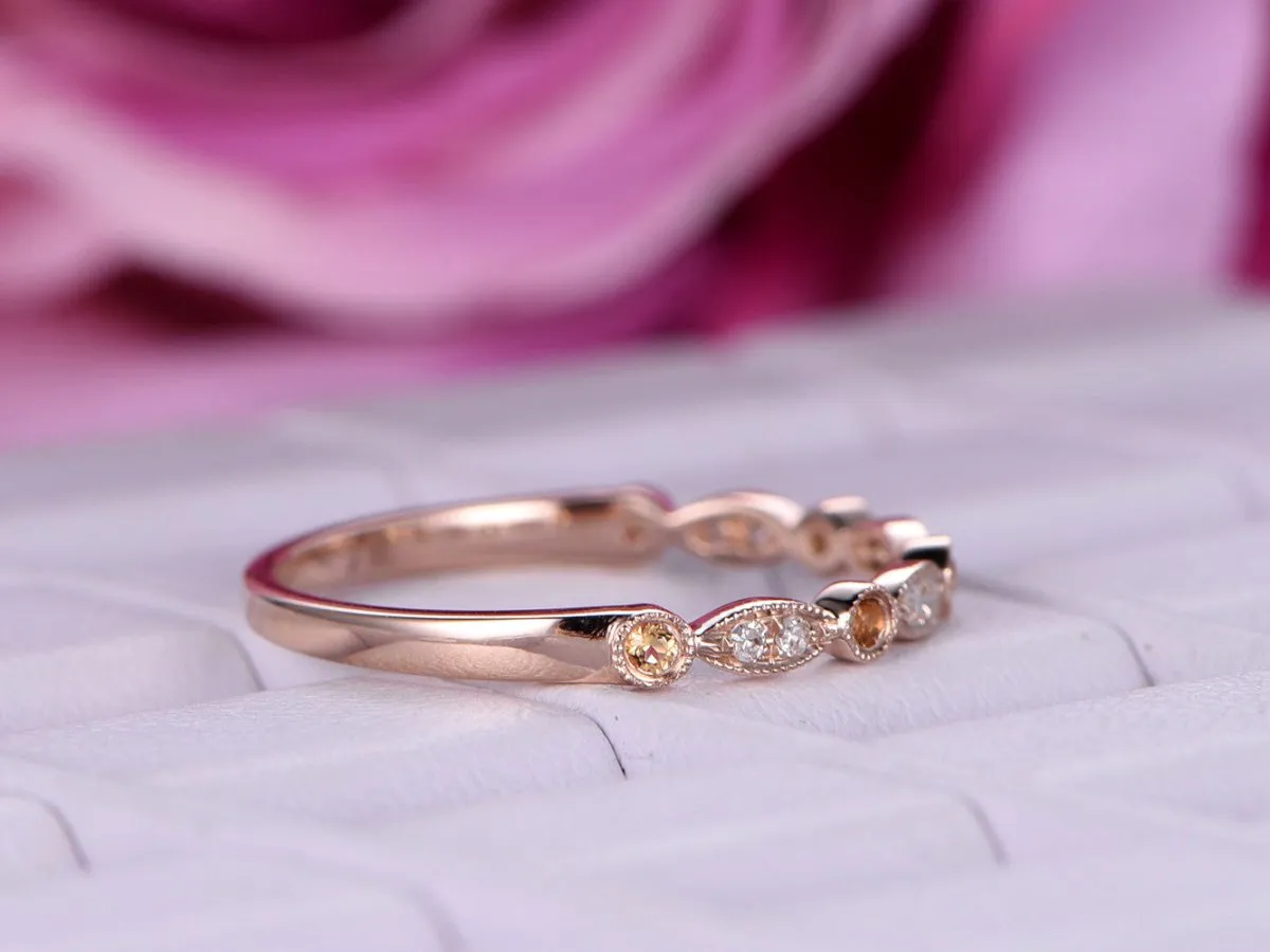 Art Deco Champagne White Diamond Wedding Band Half Eternity