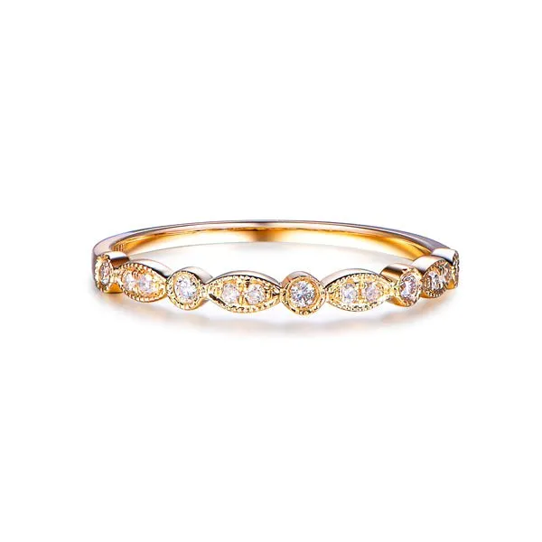 Art Deco Diamond Wedding Band 14K Yellow Gold
