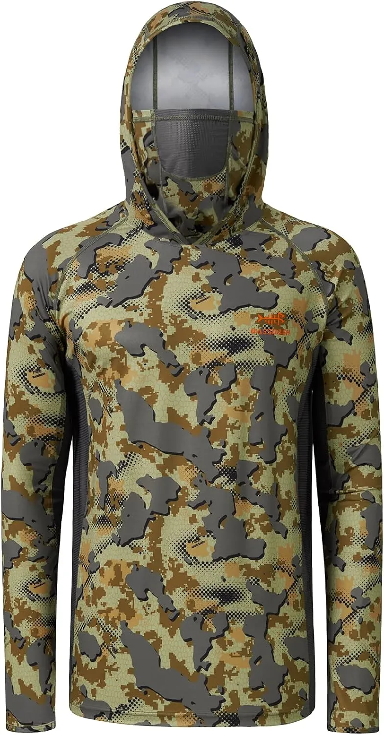 BASSDASH UPF 50  Mens Hunting Shirts with Mask Long Sleeve Camo Fishing Hoodie