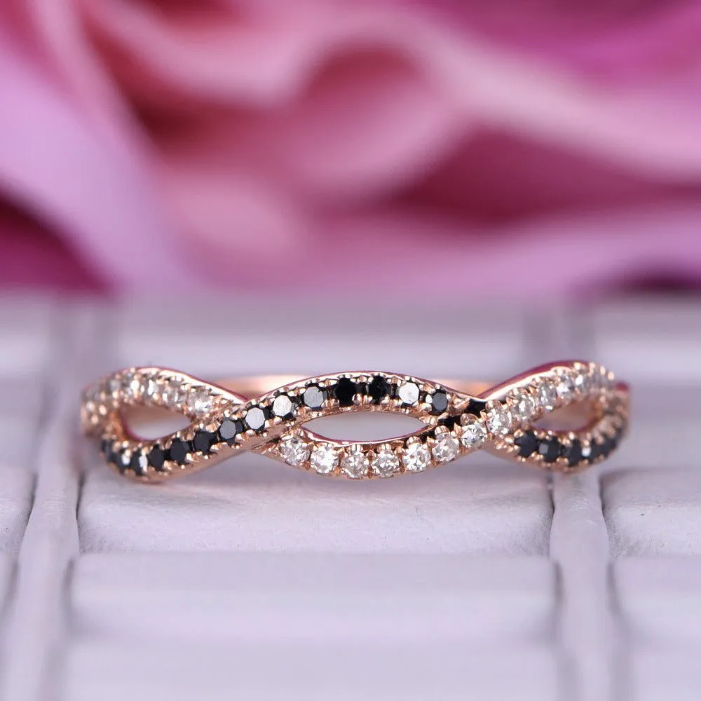Black and White Diamond Infinite Love Half Eternity Wedding Band