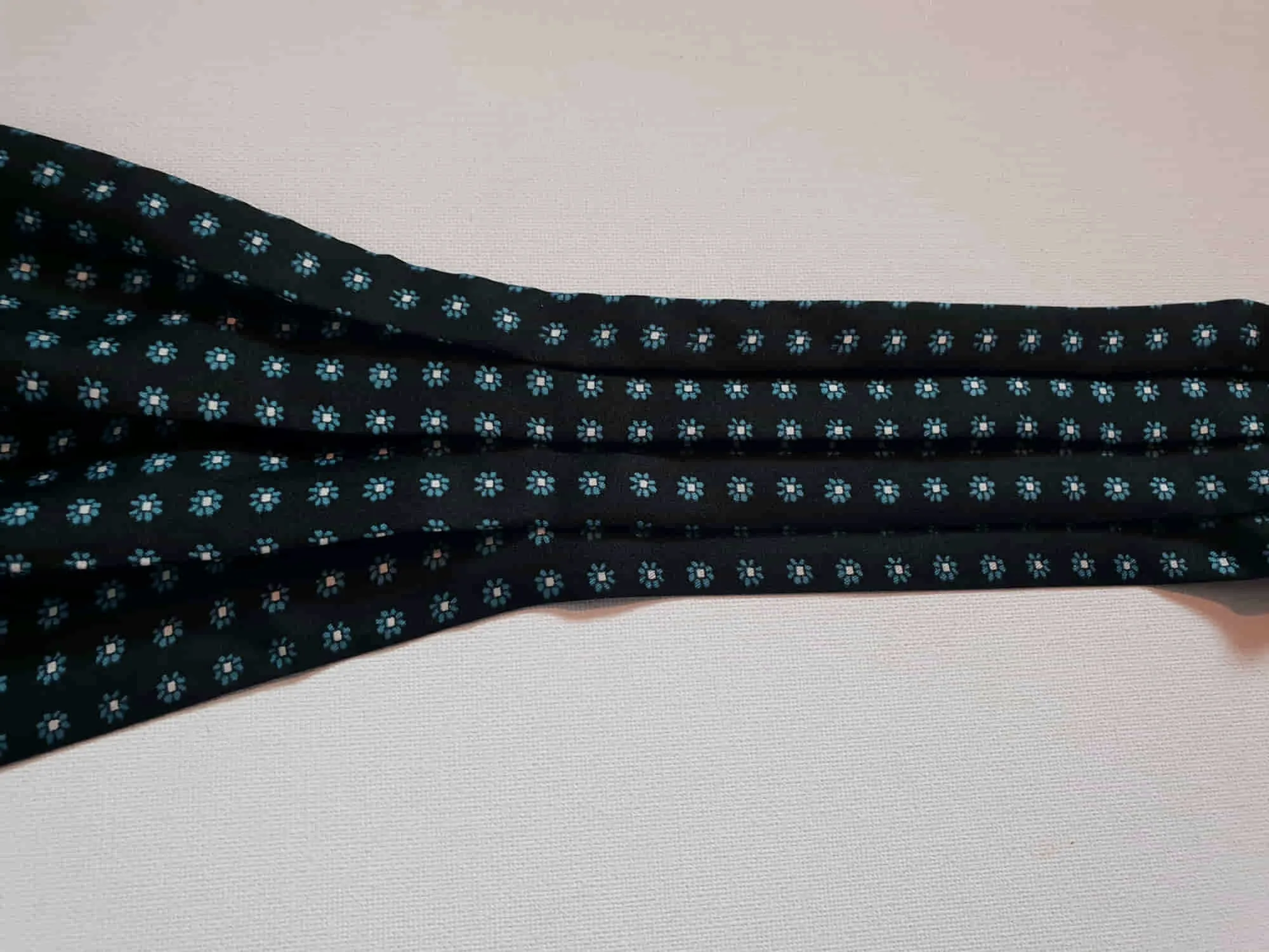 Black Silk Cravat, Ascot, With Blue Grey Floral Motif