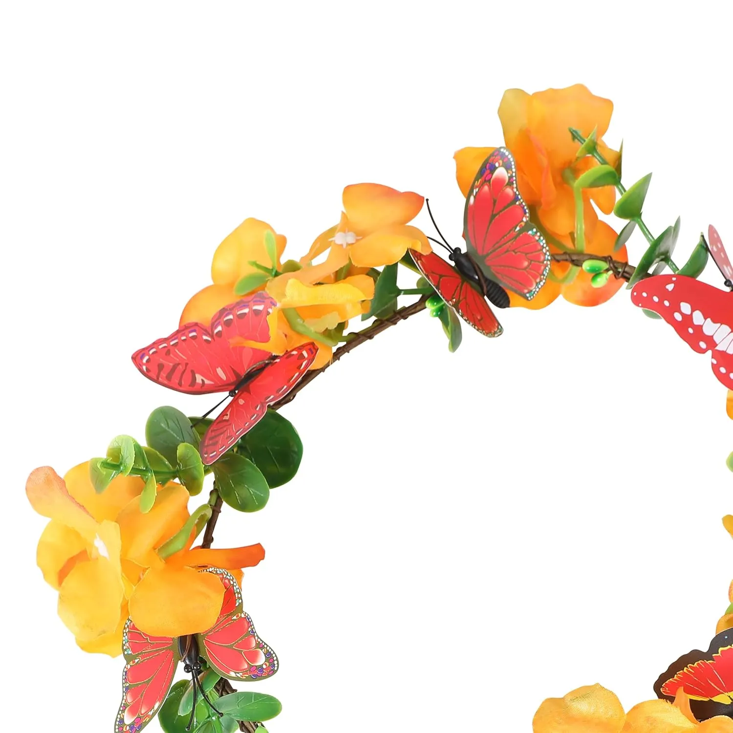 Butterfly Flower Crown for Women Girls Fairy Flower Headband Crown Adjustable Wedding Festival Floral Hair Wreath Orange