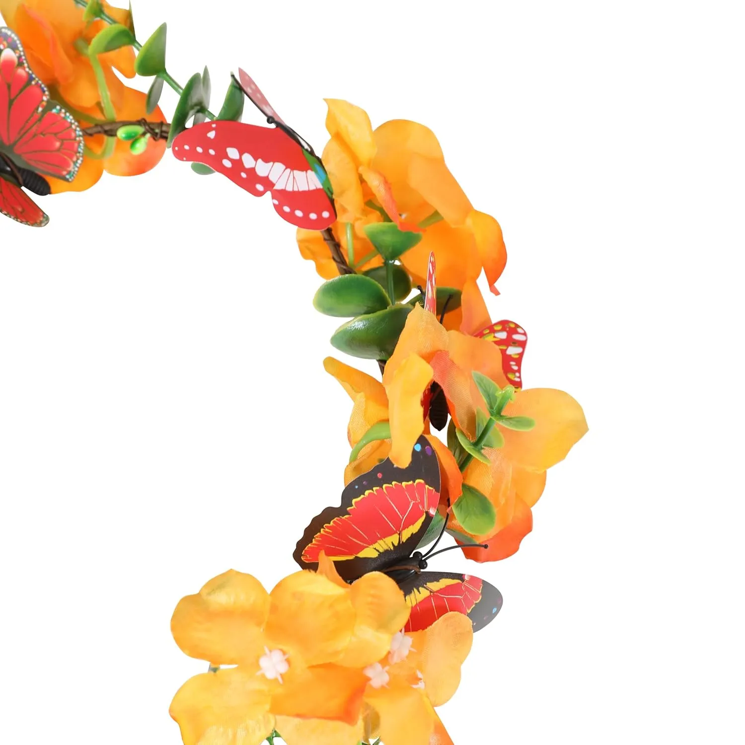 Butterfly Flower Crown for Women Girls Fairy Flower Headband Crown Adjustable Wedding Festival Floral Hair Wreath Orange