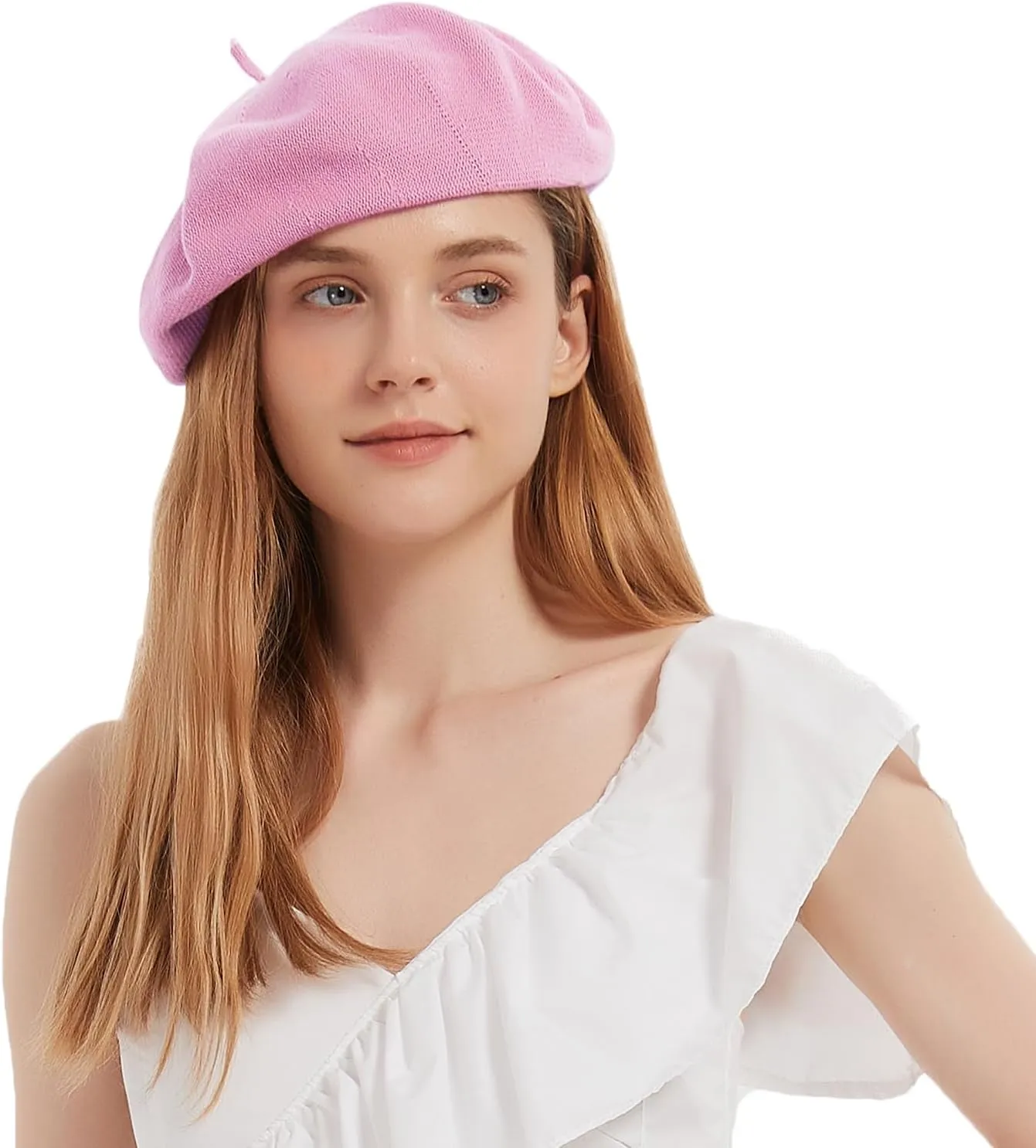Cotton French Beret Hat Summer Knitted Soft Thin Beret Hat Slouchy Loose Painters Hat Solid Color for Women