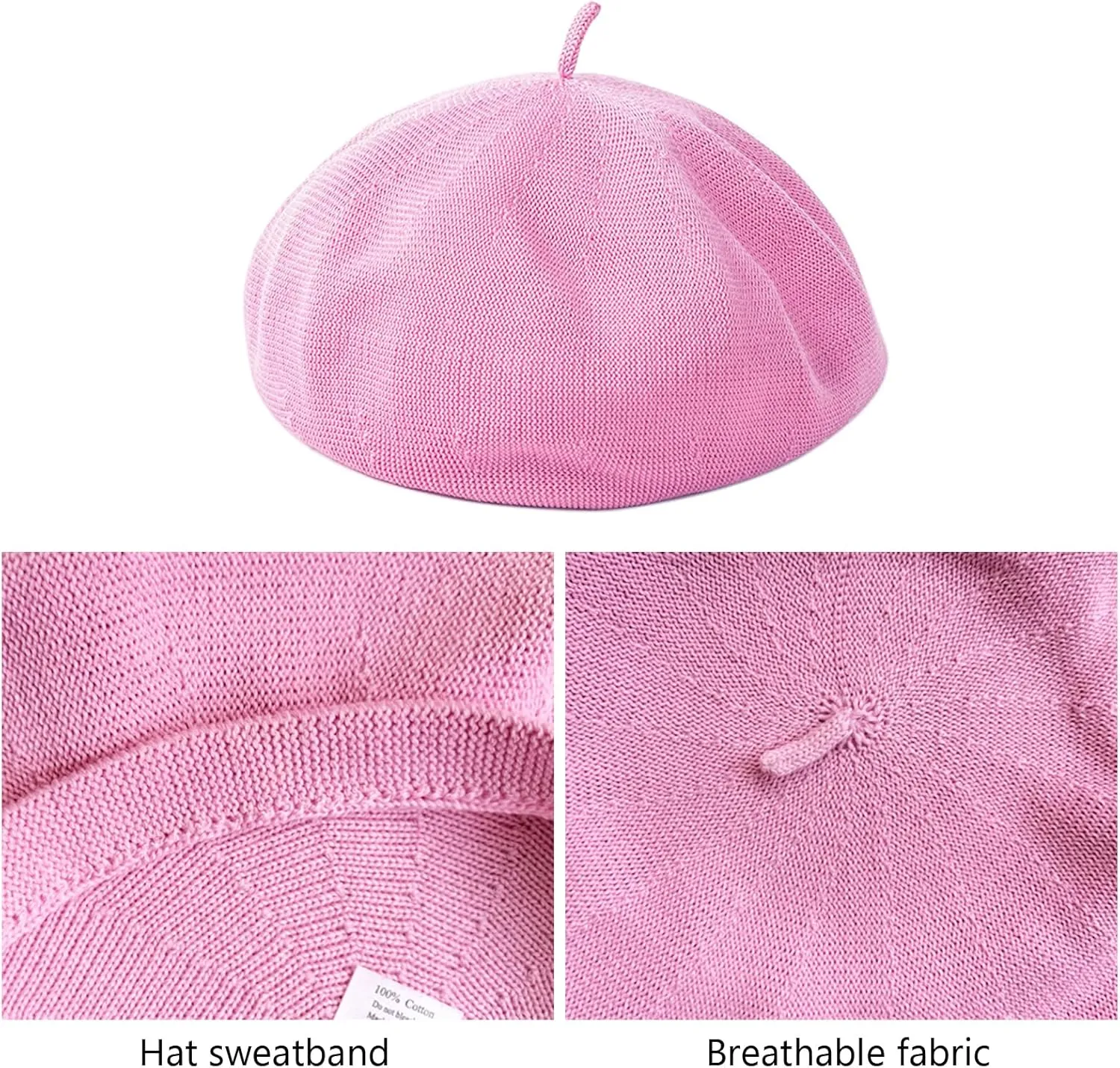 Cotton French Beret Hat Summer Knitted Soft Thin Beret Hat Slouchy Loose Painters Hat Solid Color for Women