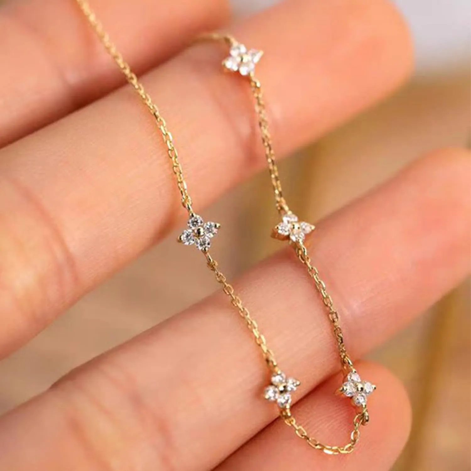 Dainty Lucky Leaf Necklace for Women 925 Sterling Silver Trendy 14K Gold Plated Cute White CZ Flowers Pendant Choker Necklaces to Daughter Mom Stackable Chain Graduation Wedding Prom Brides Jewelry