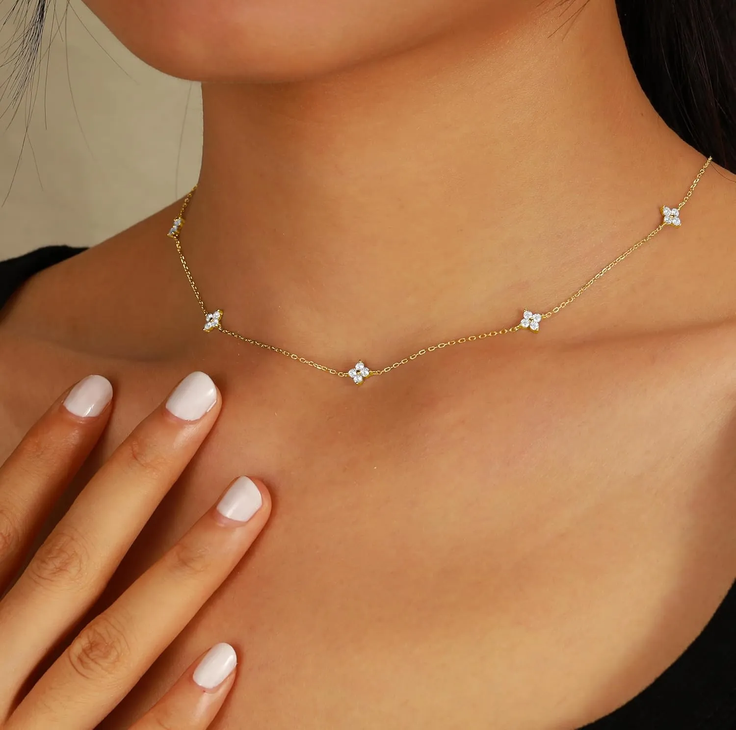 Dainty Lucky Leaf Necklace for Women 925 Sterling Silver Trendy 14K Gold Plated Cute White CZ Flowers Pendant Choker Necklaces to Daughter Mom Stackable Chain Graduation Wedding Prom Brides Jewelry
