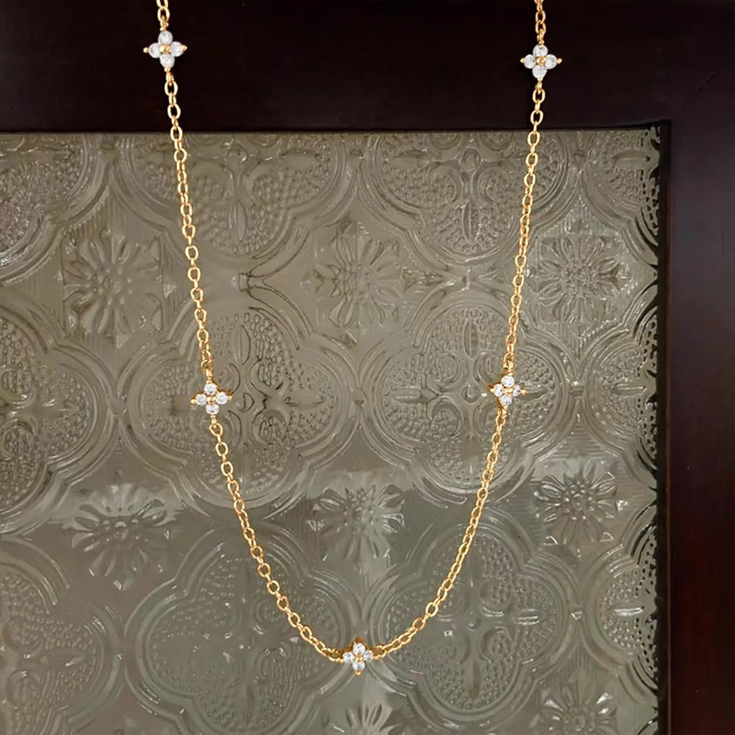 Dainty Lucky Leaf Necklace for Women 925 Sterling Silver Trendy 14K Gold Plated Cute White CZ Flowers Pendant Choker Necklaces to Daughter Mom Stackable Chain Graduation Wedding Prom Brides Jewelry