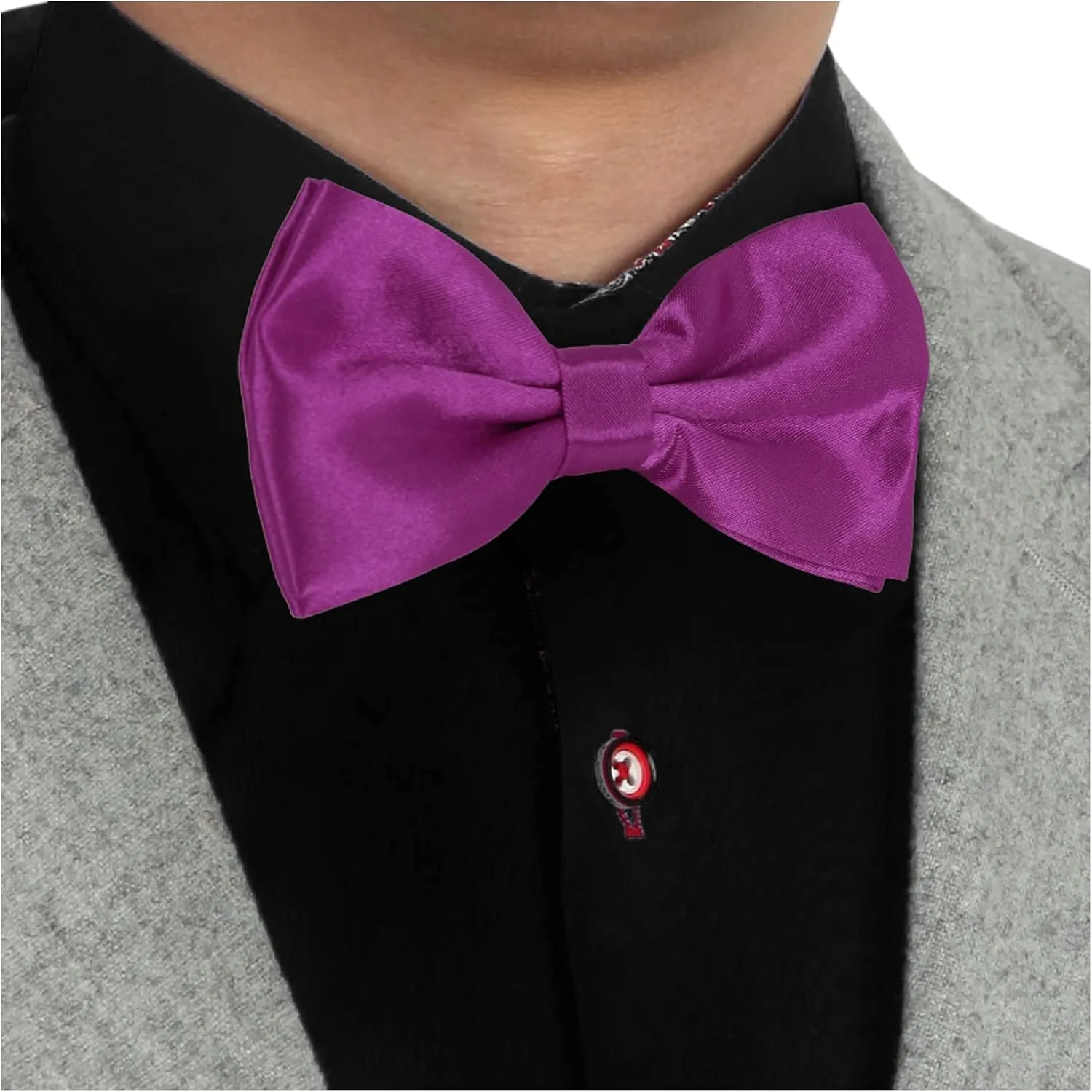 Dan Smith Man Bow Ties Silk Touch Bowtie Hankies Cuff-Links Set Clip-On Adjustable Famliy Shirt