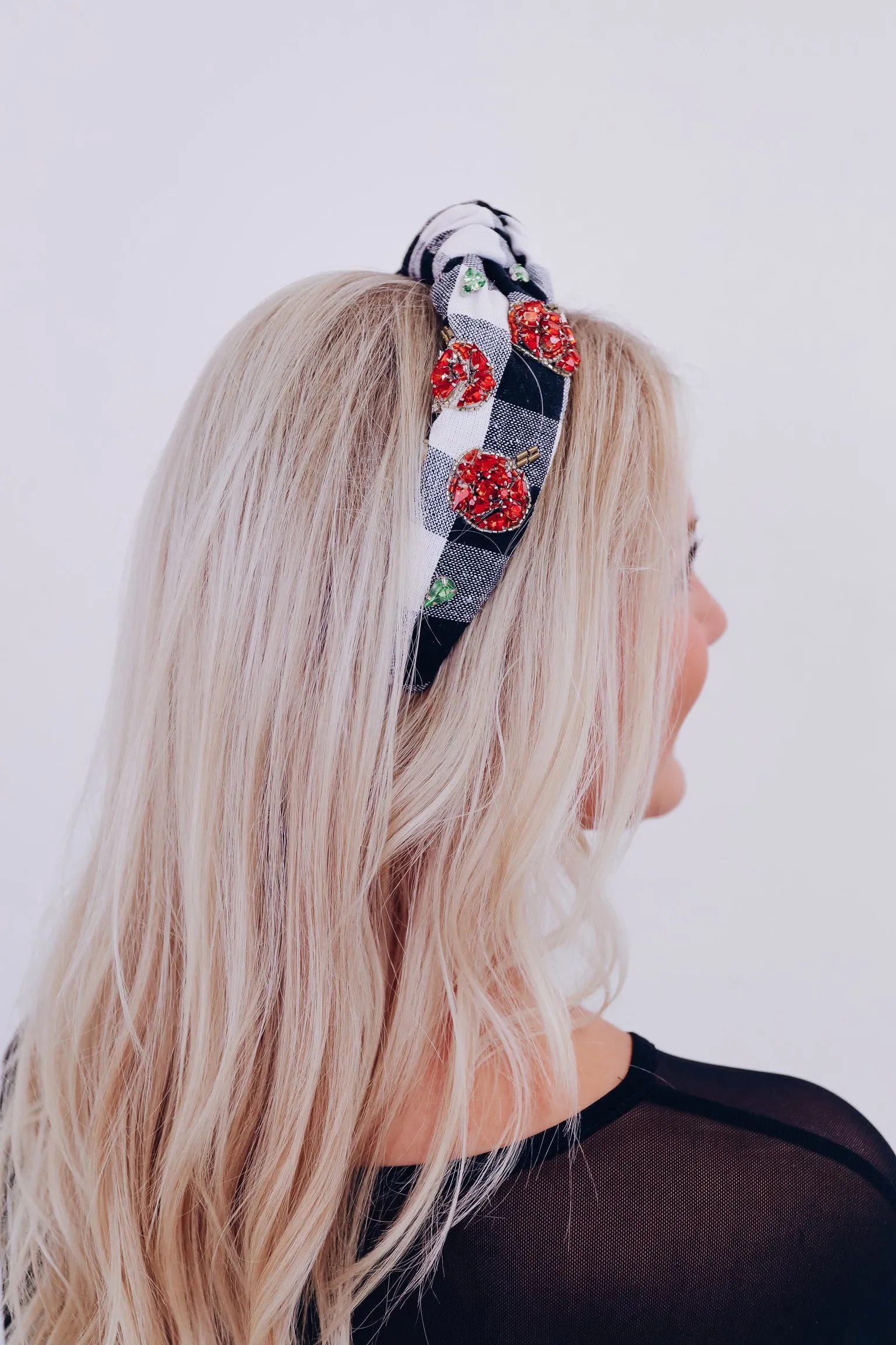Fall Plaid Pumpkin Knotted Headband - Black