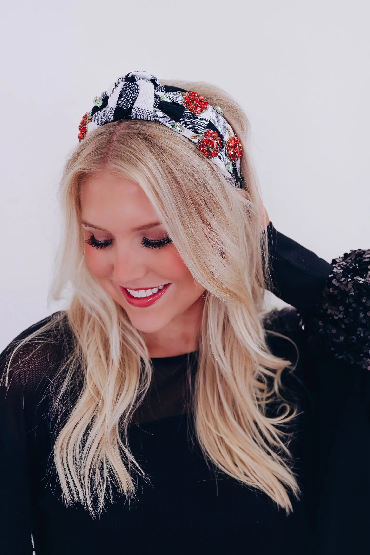 Fall Plaid Pumpkin Knotted Headband - Black