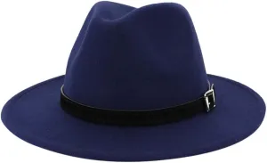 Fashion Flat Top Panama Rancher Jazz Hat Fedora Hats with Belt Buckle Wide Brim Outdoor Floppy Hat for Women Men