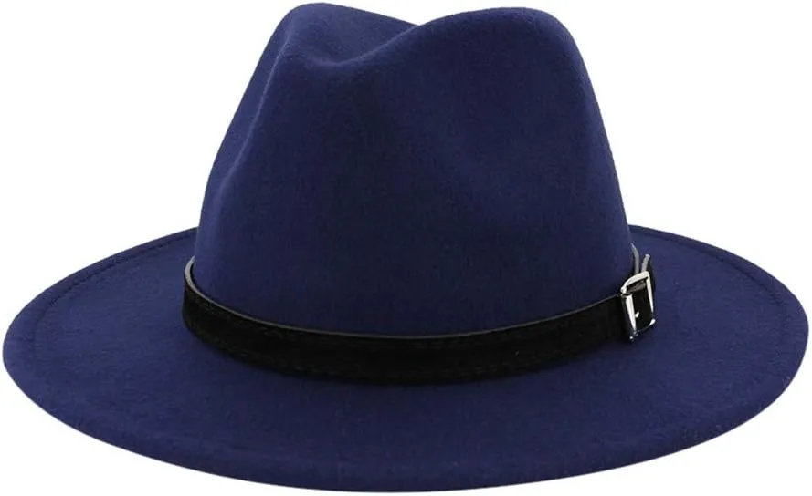 Fashion Flat Top Panama Rancher Jazz Hat Fedora Hats with Belt Buckle Wide Brim Outdoor Floppy Hat for Women Men