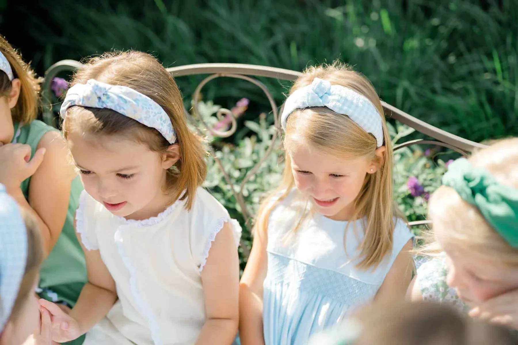 Flower and Gingham Knotted Headband, Pink