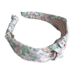 Flower and Gingham Knotted Headband, Pink