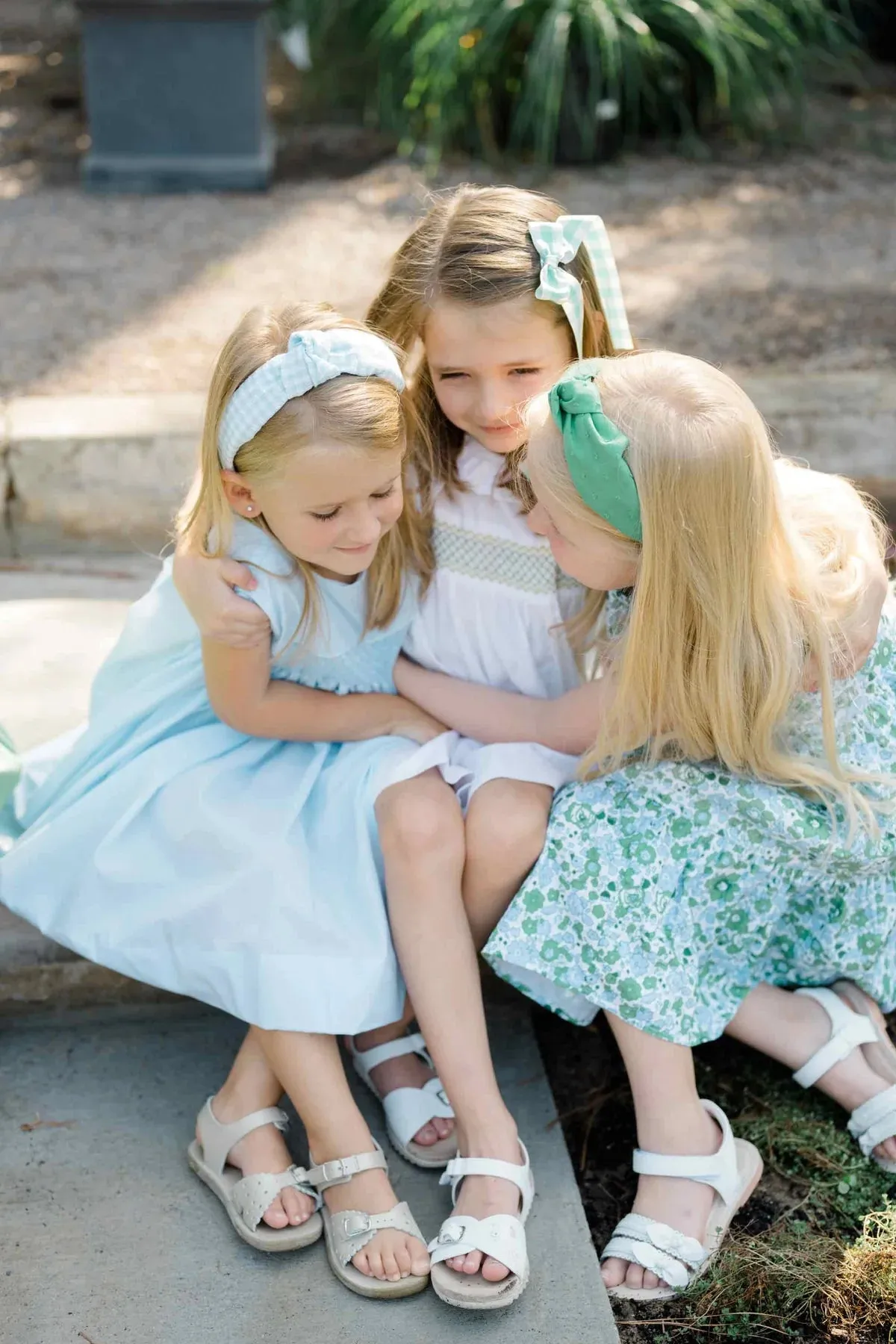 Flower and Gingham Knotted Headband, Pink
