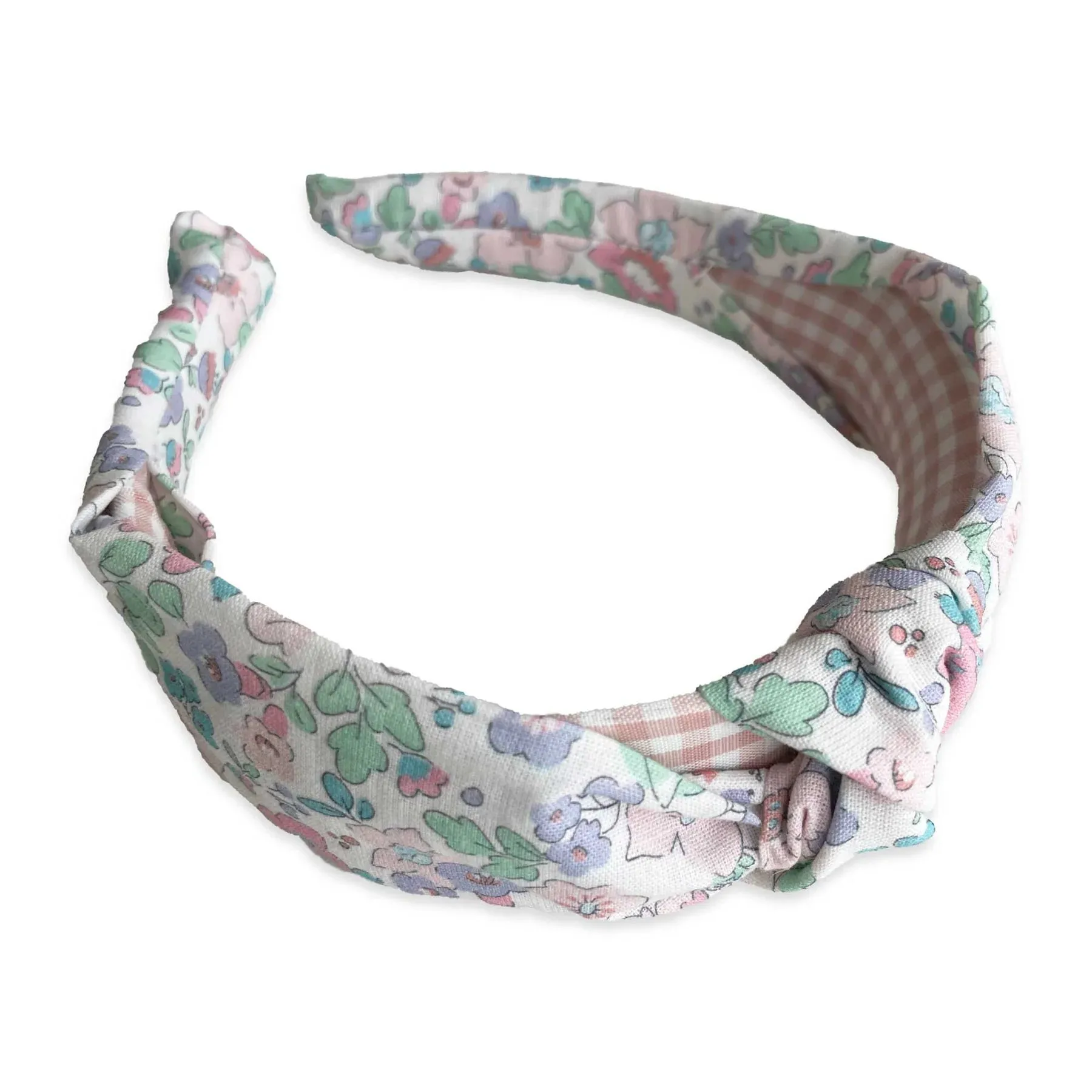 Flower and Gingham Knotted Headband, Pink