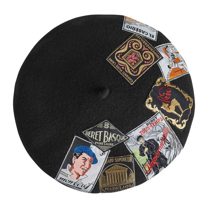 Laulhère Hats Eridan Vintage Patch Merino Wool Beret - black