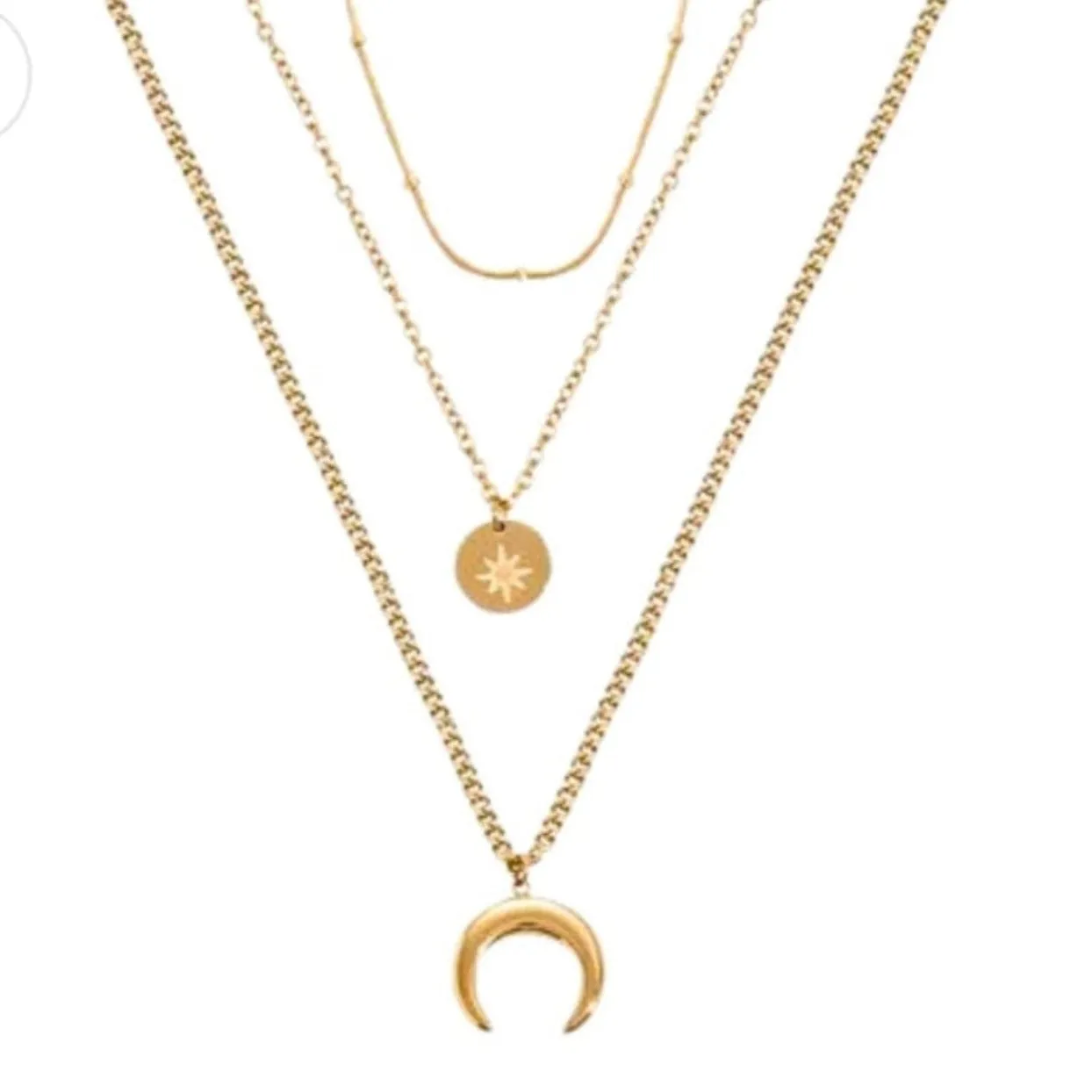 LAYERED MOON & STAR GOLD WATERPROOF NECKLACE