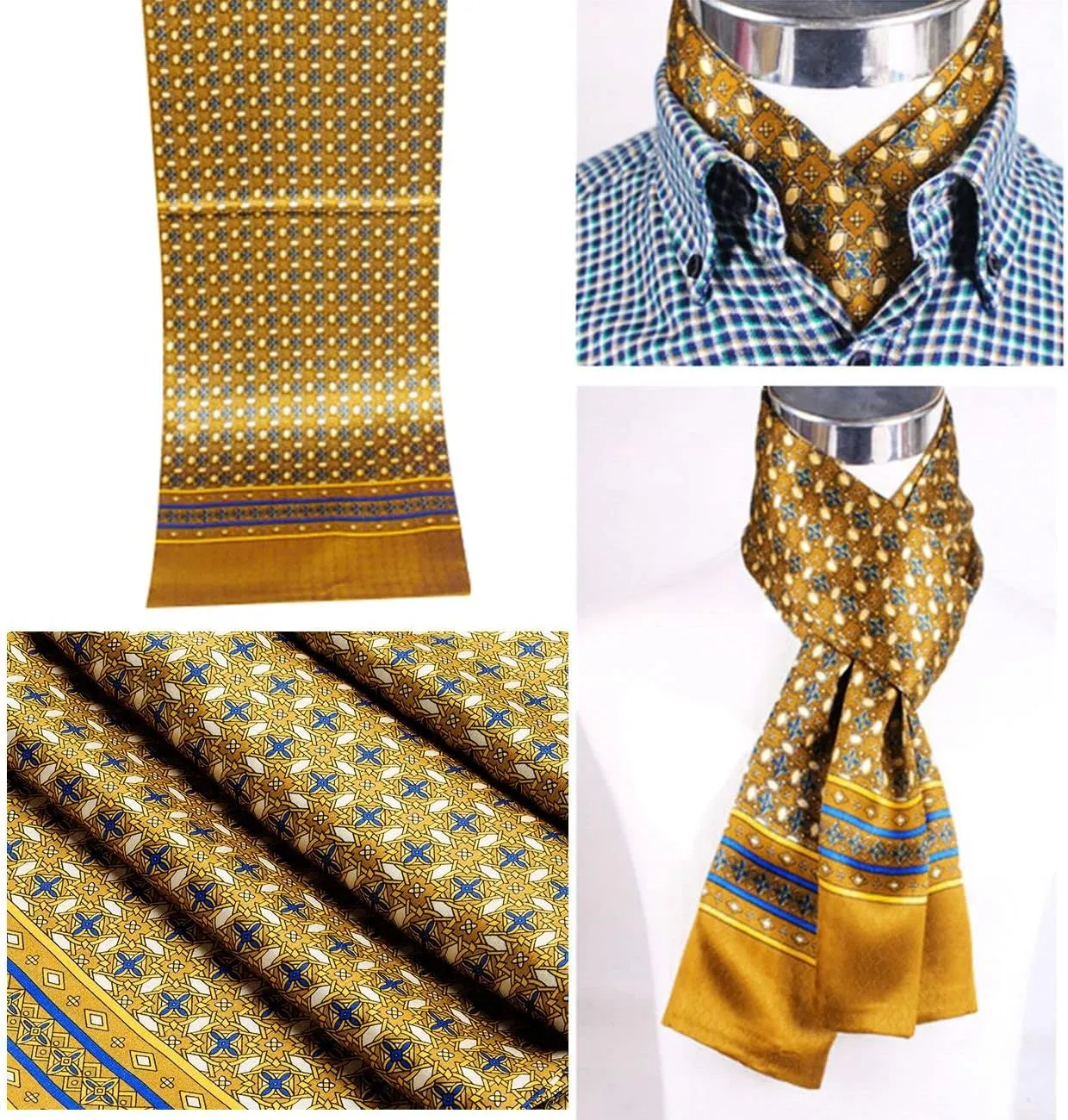 Lonxu Fashion Mens 100% Silk Long Scarf/Cravat Scarives Double Layer