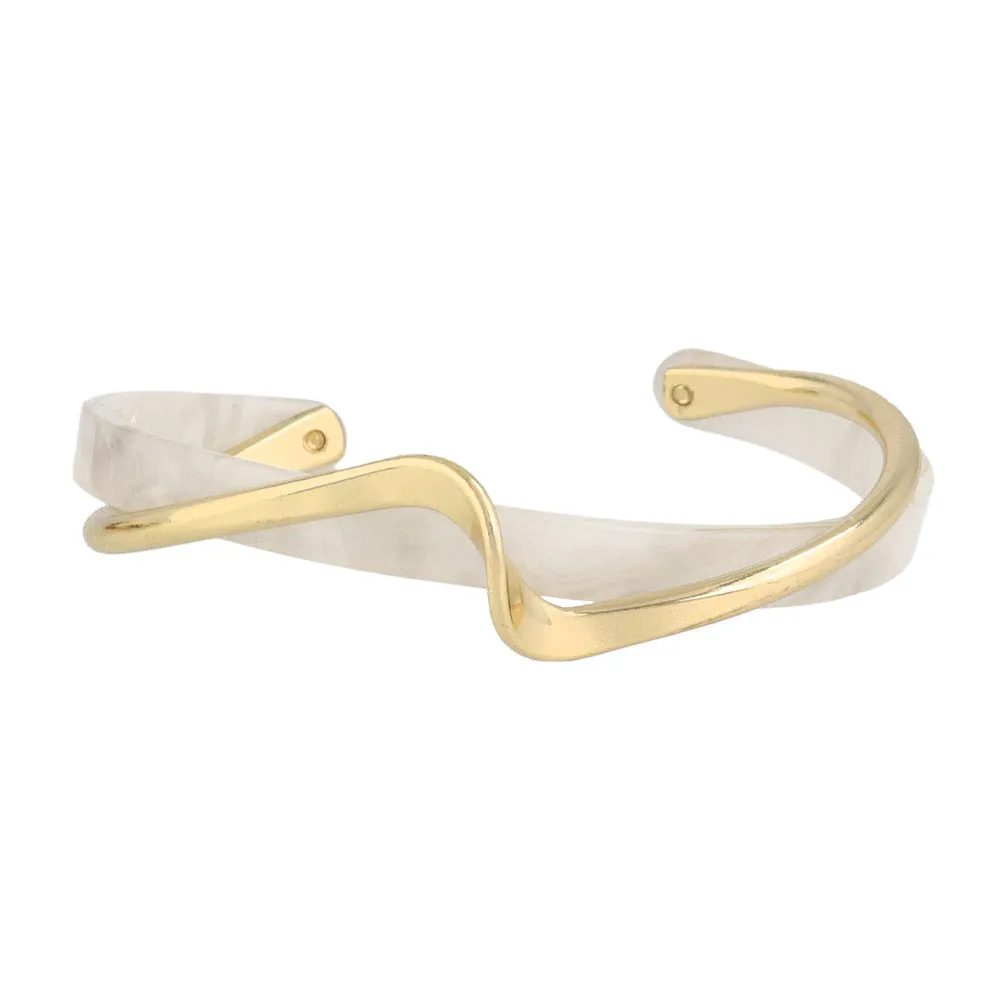 Marble and Metal Layered Cuff Bracelet