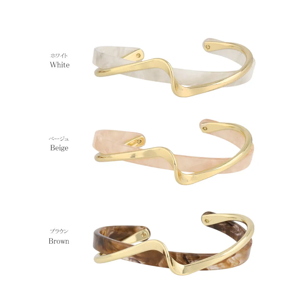 Marble and Metal Layered Cuff Bracelet