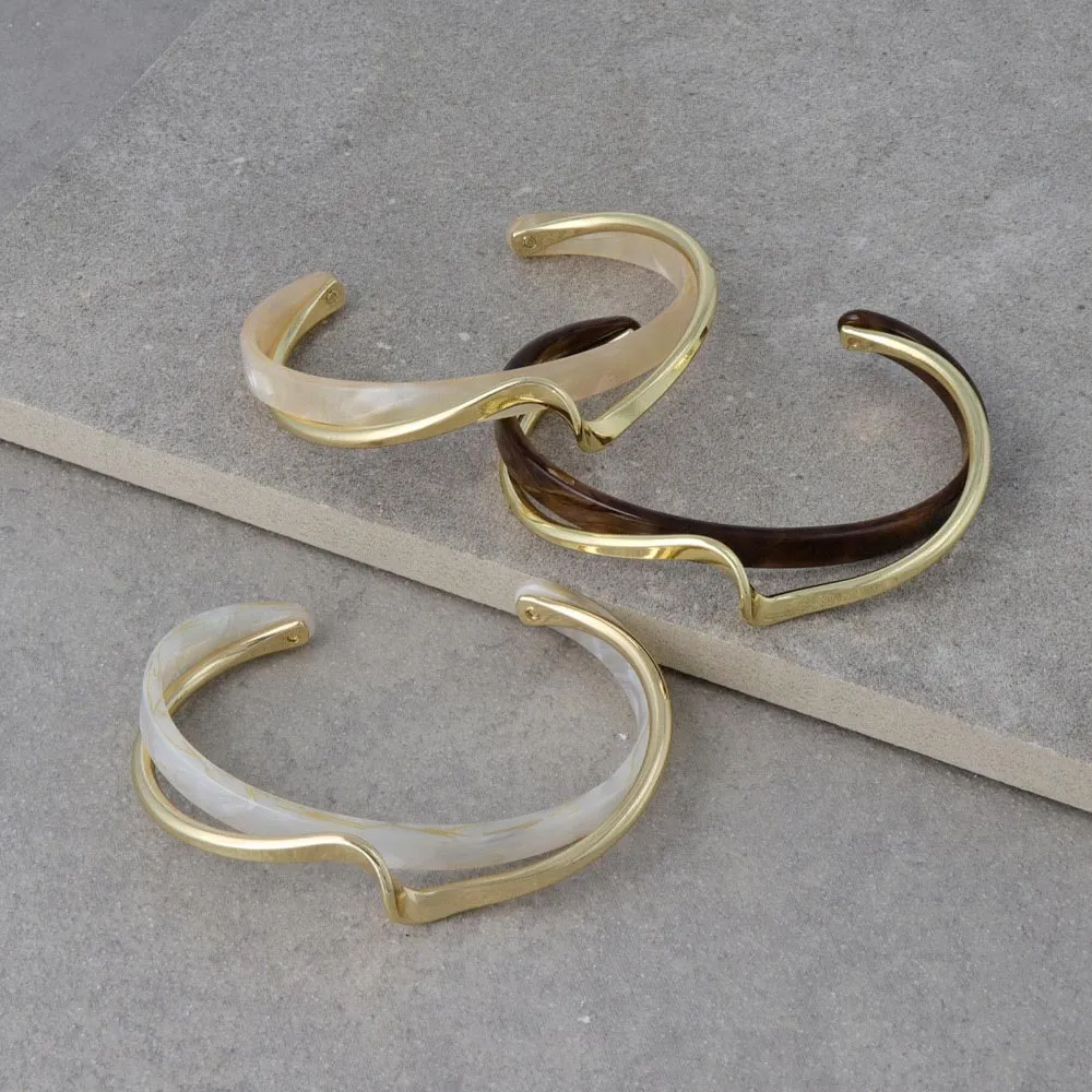 Marble and Metal Layered Cuff Bracelet