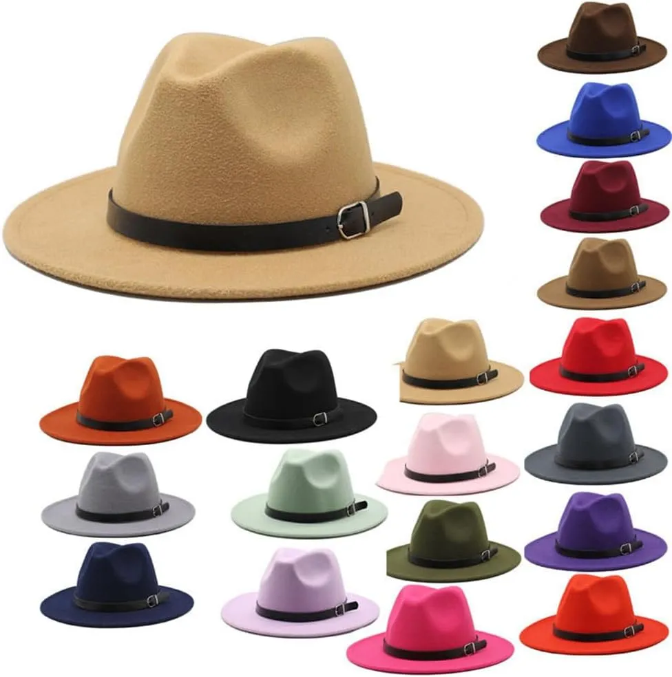 Men's Fedora Hat Women's Solid Color Fedora Hat Women's Wide Brim Jazz Hat Autumn Winter Panama Hat
