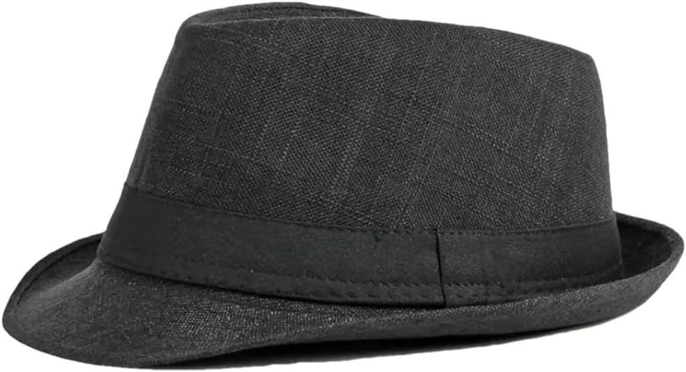 Mens Fedoras with Black Band Stylish Jazz Hat Trilby Fedora Hat Breathable Cotton Linen Fedoras