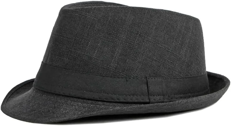 Mens Fedoras with Black Band Stylish Jazz Hat Trilby Fedora Hat Breathable Cotton Linen Fedoras