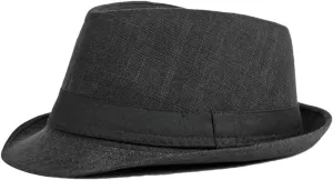 Mens Fedoras with Black Band Stylish Jazz Hat Trilby Fedora Hat Breathable Cotton Linen Fedoras