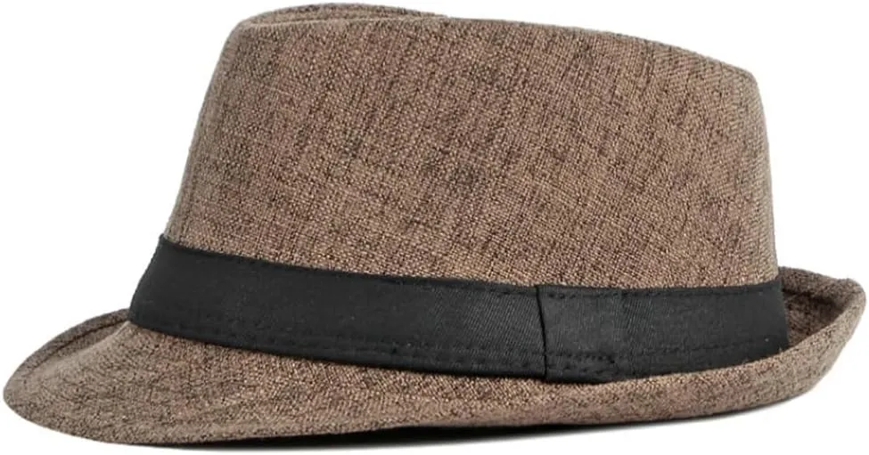 Mens Fedoras with Black Band Stylish Jazz Hat Trilby Fedora Hat Breathable Cotton Linen Fedoras