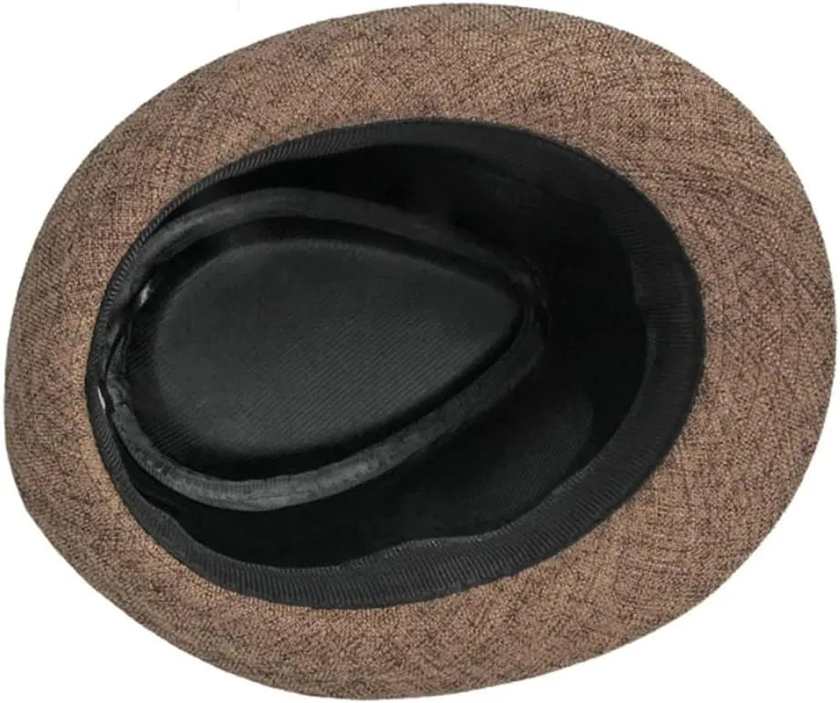 Mens Fedoras with Black Band Stylish Jazz Hat Trilby Fedora Hat Breathable Cotton Linen Fedoras