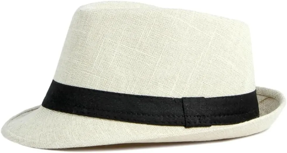 Mens Fedoras with Black Band Stylish Jazz Hat Trilby Fedora Hat Breathable Cotton Linen Fedoras